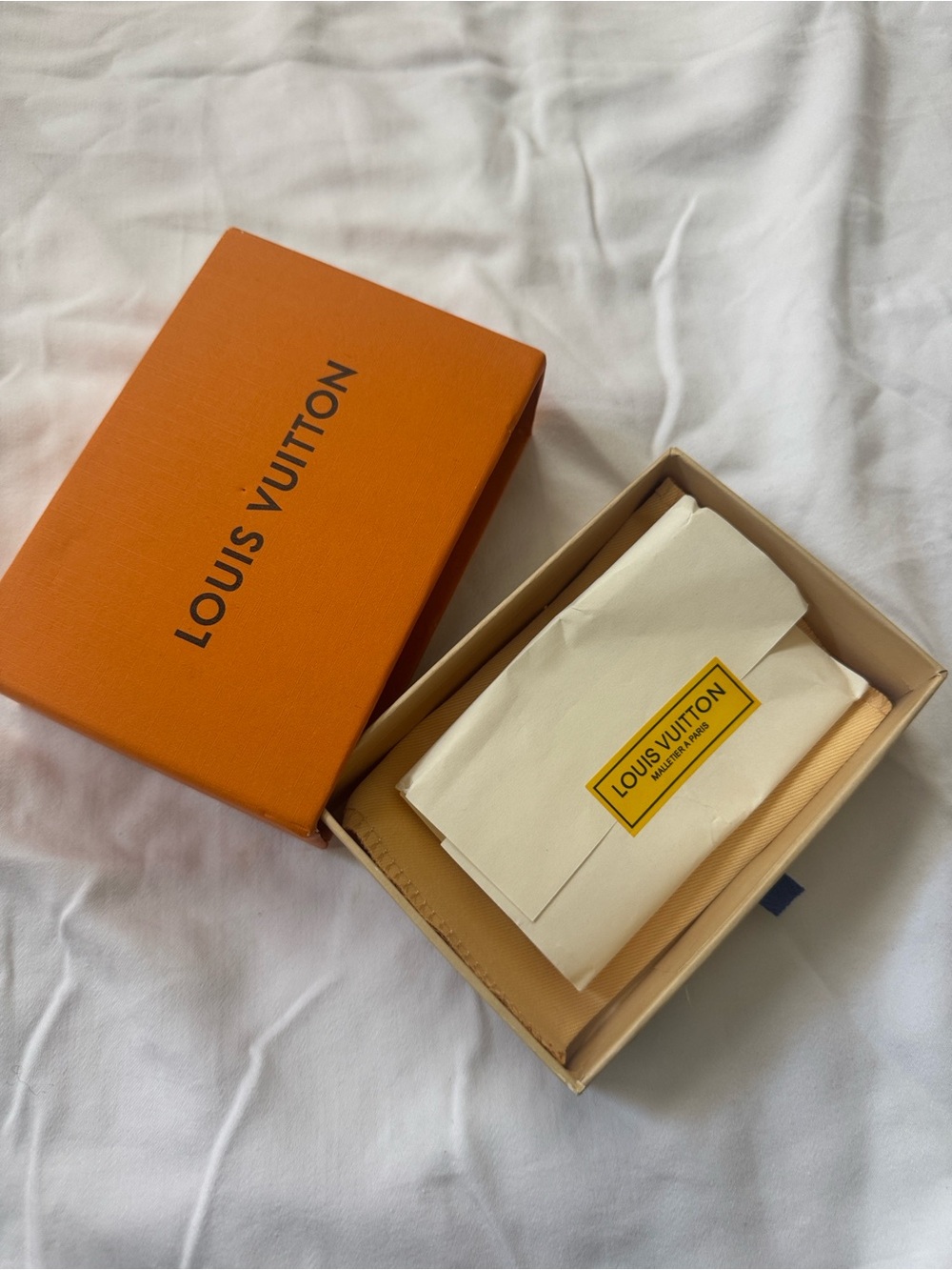 Louis Vuitton Orange Box with Beige Dust Bag and Yellow Label